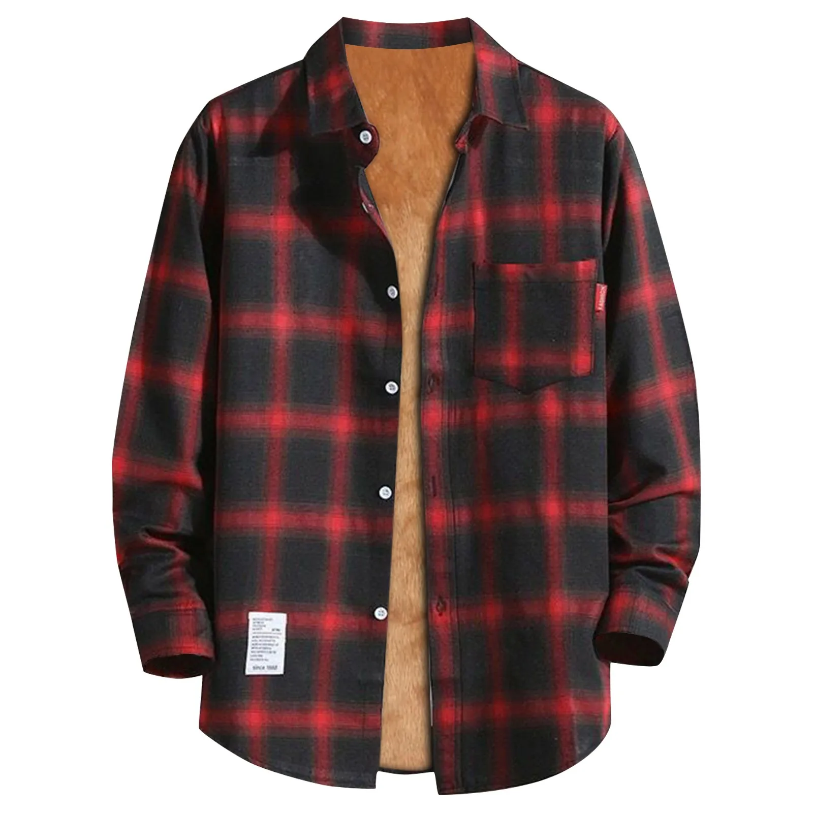 Winter Men\'S Jackets Casual Plaid Printing T-Shirt Thickened Warm Cotton Loose Lapel Long Sleeve Streetwear Male Shirts M-3xl