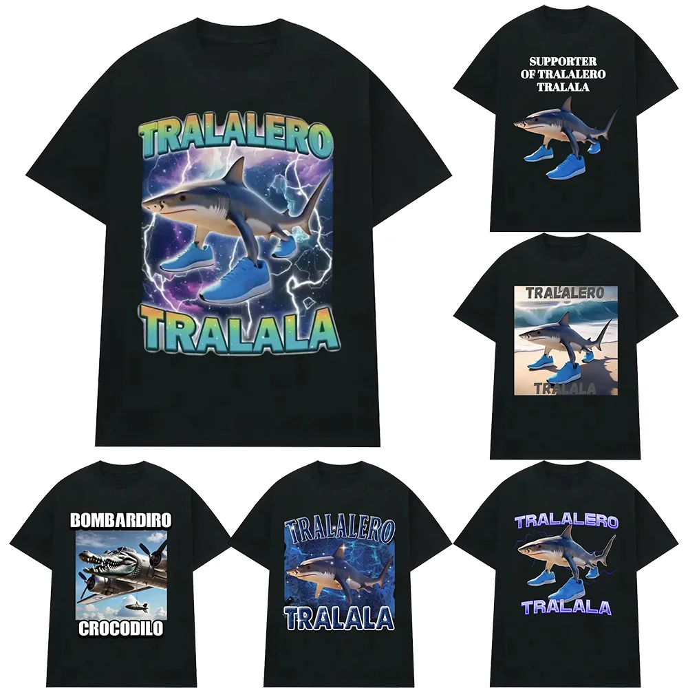 

T-Tralala Funny Shark T-shirt Men Women's Fashion Gothic Vintage T-shirts Casual Humor Top Moto Riding Clothes Men Clothing Tee