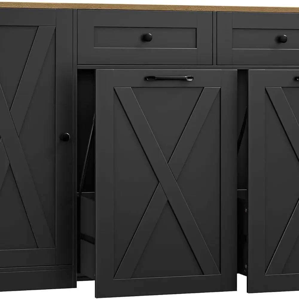 

47 Двойной кухонный шкаф для мусора с большими выдвижными ящиками для хранения мусора черного цвета