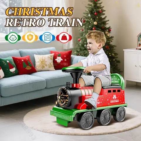 Kids Electric Train Can Manned Christmas Diecast Train Rail Track Car with Music Light Train Cabin Baby Walker Stroller Kids Toy