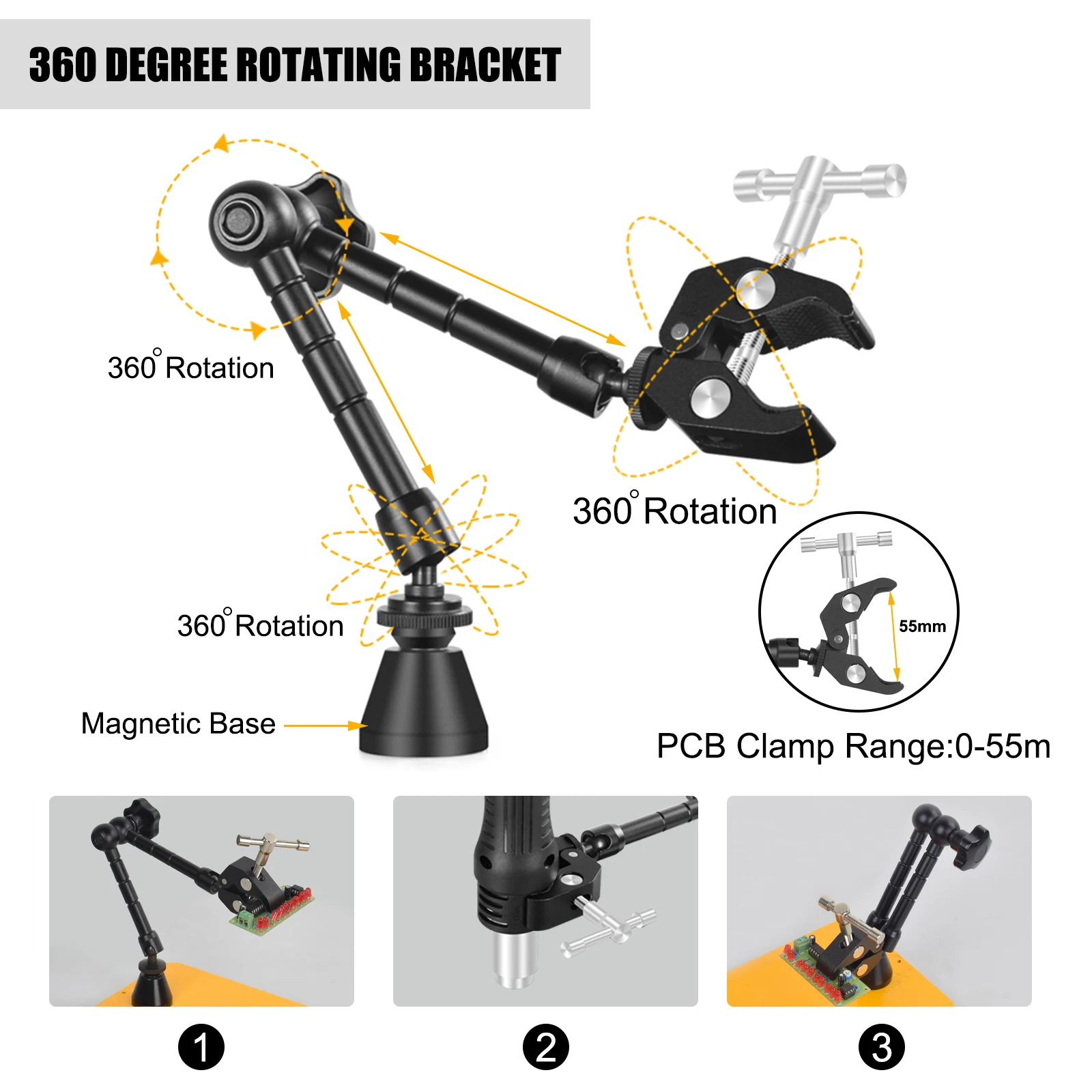 NEWACALOX Multifunctional Hot Air Gun Holder 360°Rotating Magnetic Circuit Board Clamp Flexible Arm Soldering Helpping Hand Tool