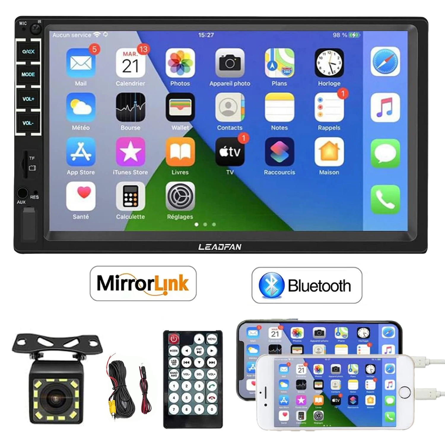 

7 Inch Car Radio Stereo 2 Din Touch Screen Universal Car Video Player with Rear Camera Remote Control Bluetooth FM/USB/TF/AUX