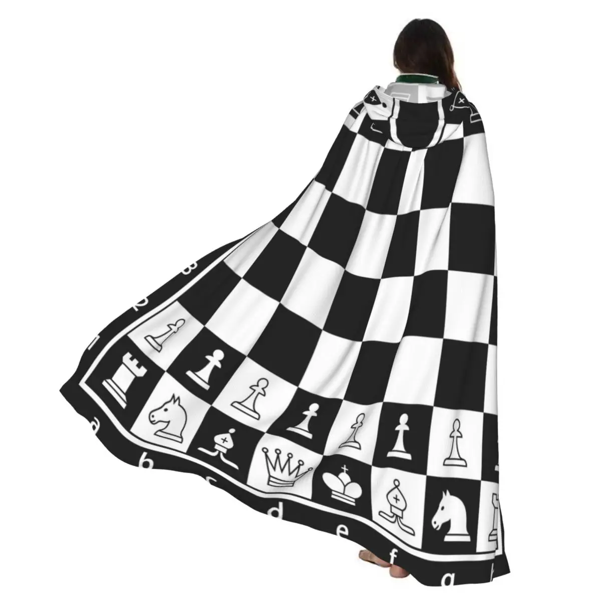 

Накидка вампира для взрослых, халат с капюшоном, черно-белая шахматная доска, плащ на Хэллоуин, полная длина, косплей