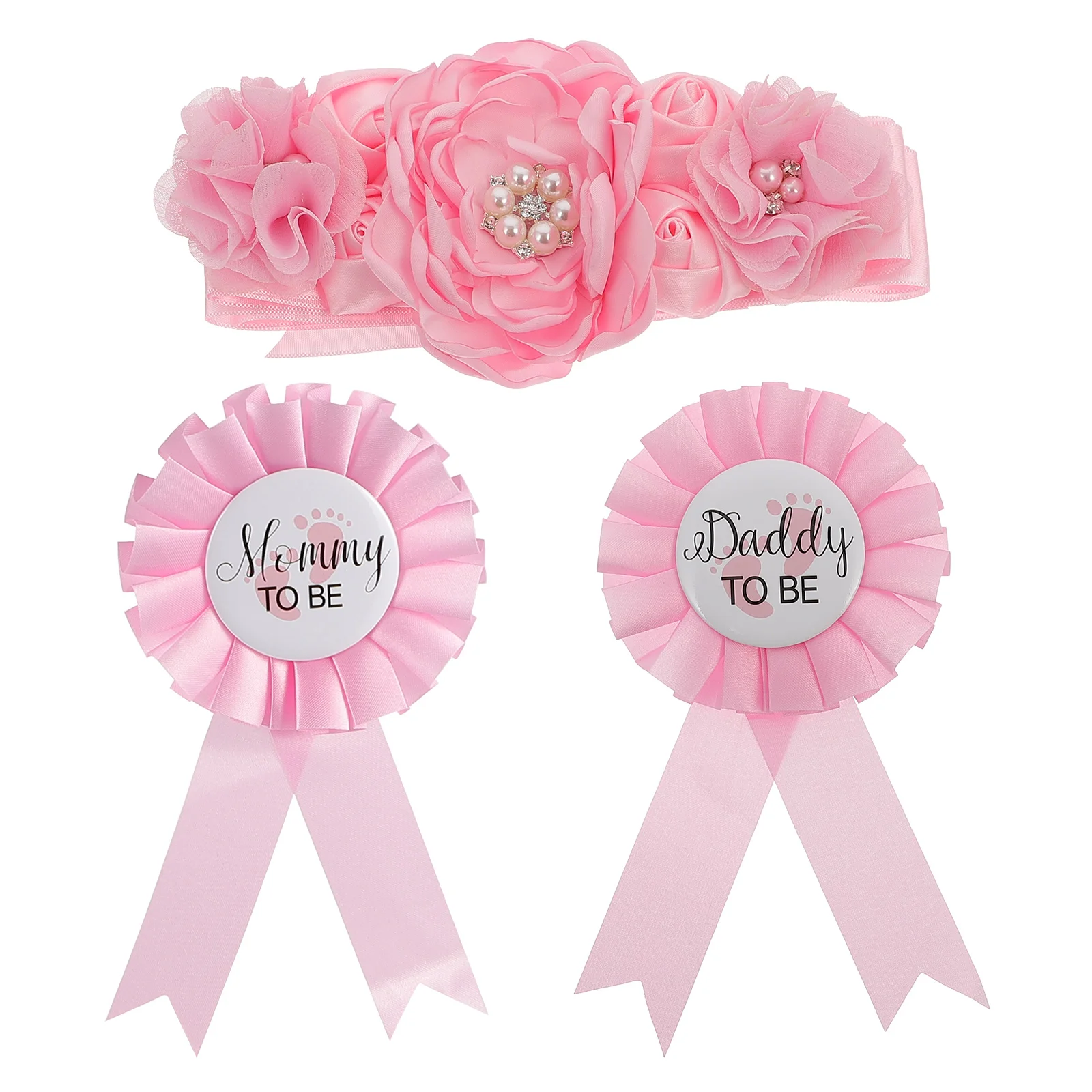 

Belt Badge Set Maternity Daddy Corsage Baby Shower Sash Pregnancy Flower Belly Mommy Decor Gifts