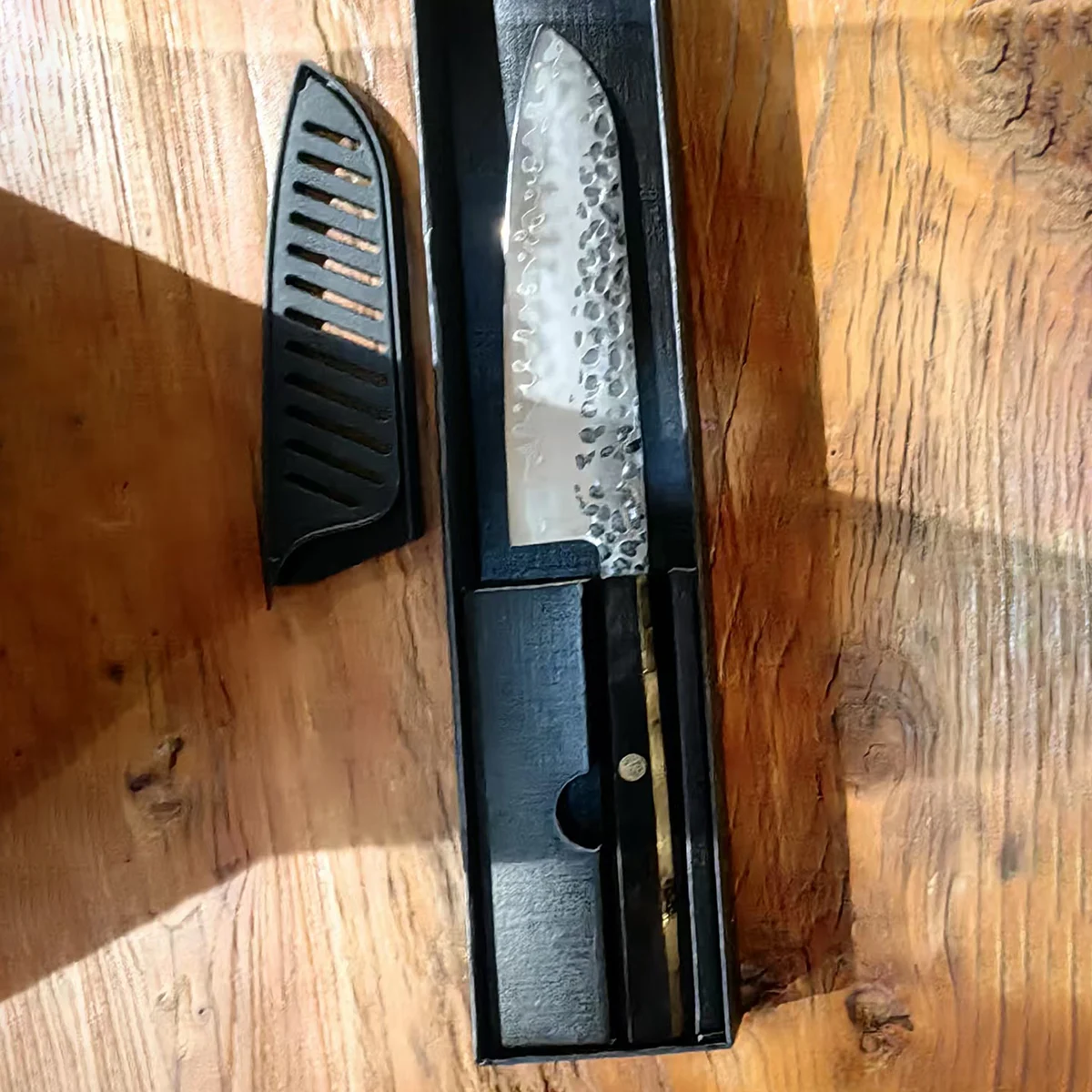 7 Inch Santoku Knife 3-Layers Clad Steel VG10 Blade Chef Cleaver Slicing Handmade Forged Japanese Kitchen Knives Ebony Handle