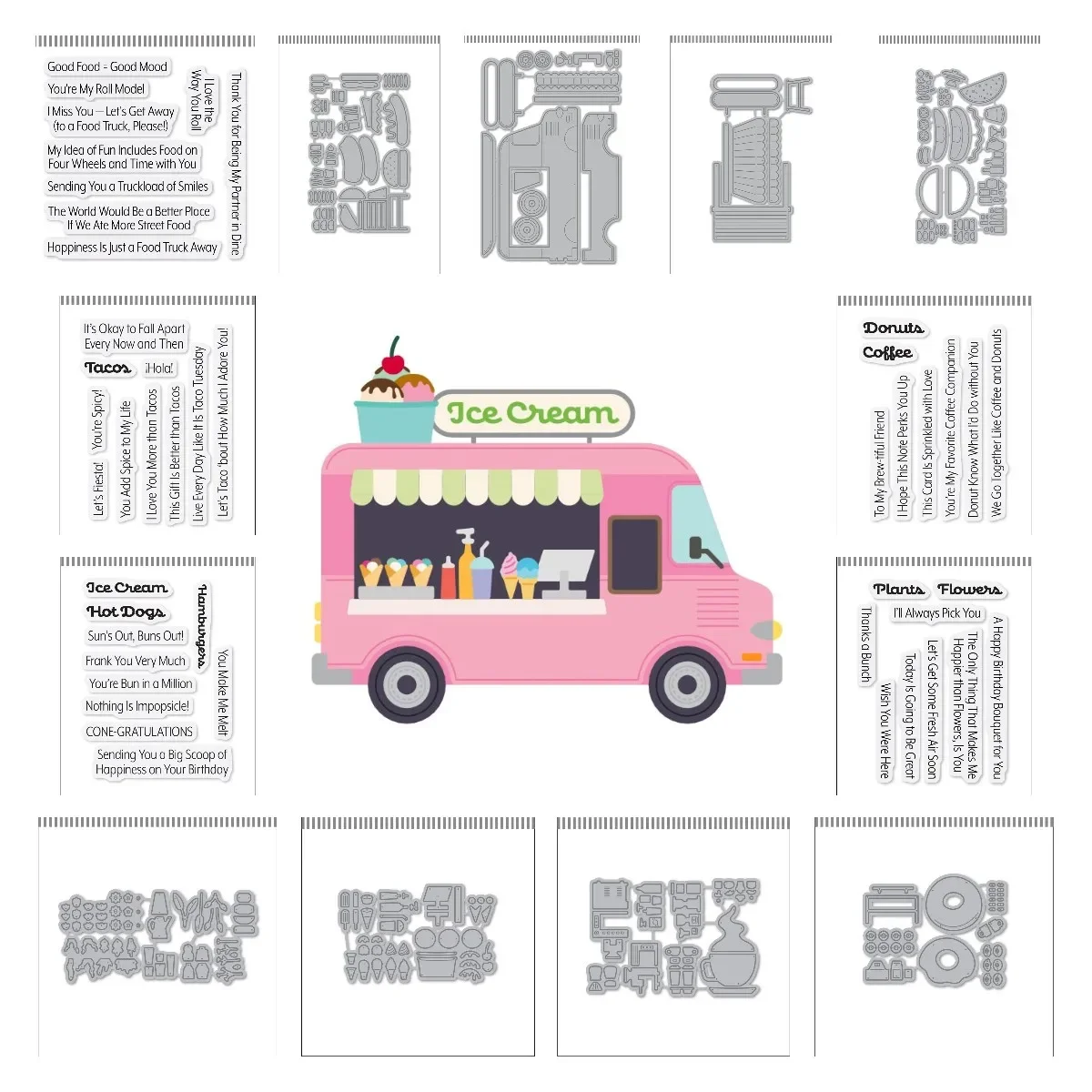 

Food Truck Food Amburgers and Hot Dogs Flower Market Die Coffee & Donuts Metal Cutting Dies Stamp DIY Scrapbooking Card Gift New