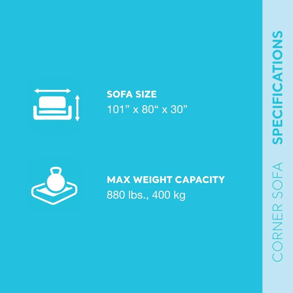 Canto inflável sofá em forma de L, 2-em-1 válvula, capacidade de peso de 880lb, uso interno, 68575EP, 101 "x 80" x 30"