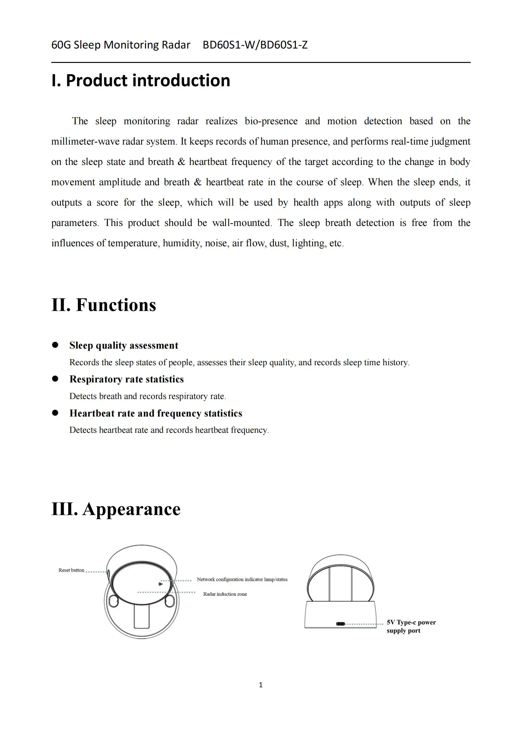 WiFi sleep monitoring radar, human presence and motion detection, millimeter-wave radar, breathing and heartbeat sensors