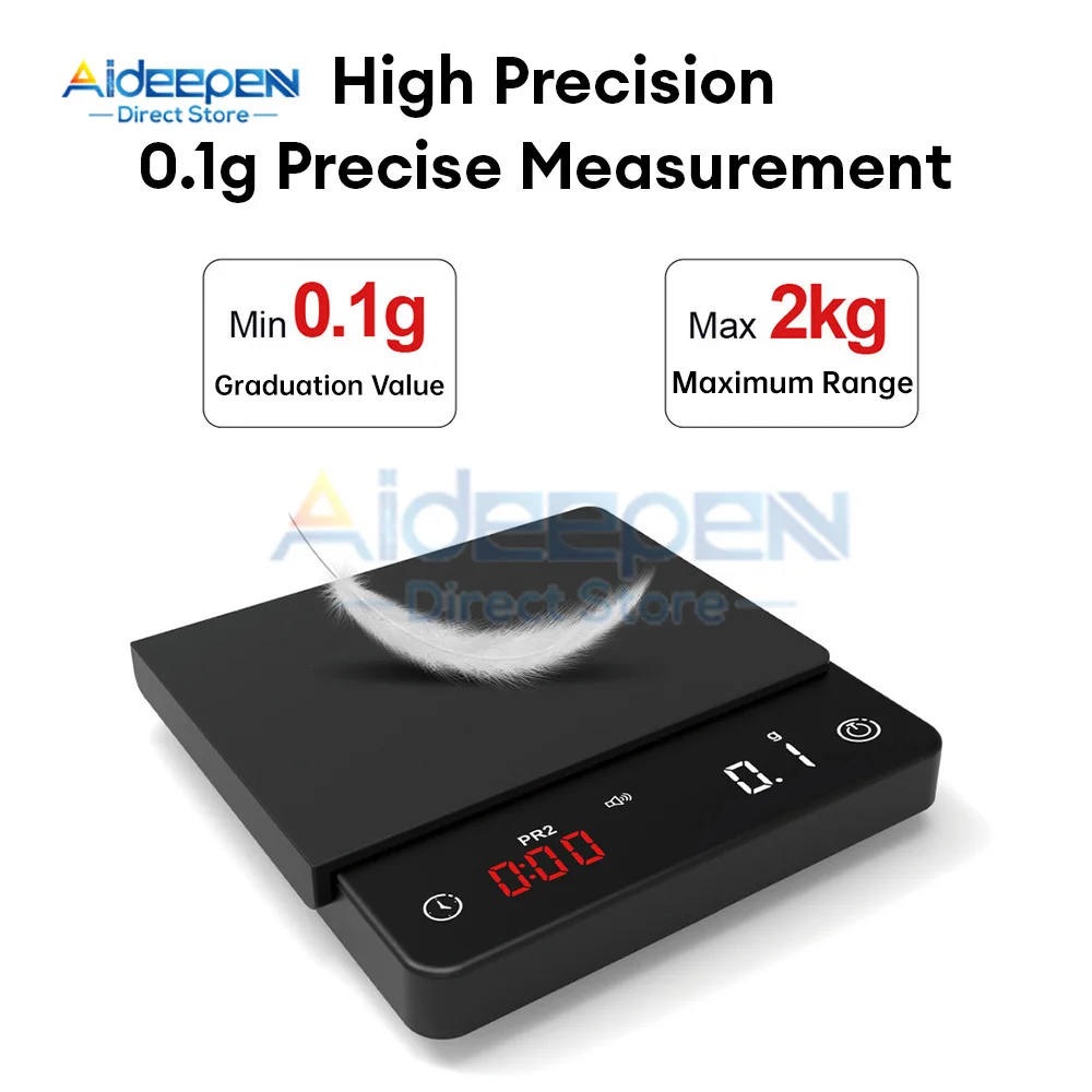 2kg/0.1g Electronic Italian Coffee Scale Type-c USB Mini Coffee Scale Kitchen Measurement Scale With Three Modes And Timing