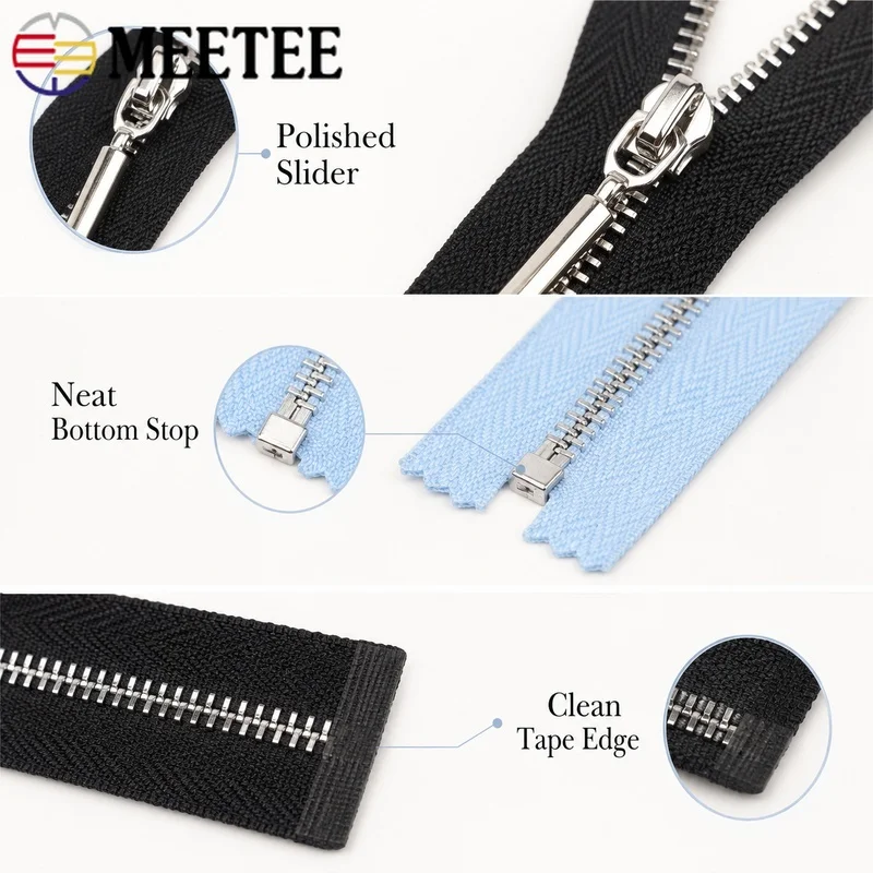 2/5Pcs 15-70cm 3# Metal Zippers Open Close End Closures for Bags Coats Backpacks Garments Decorative Sewing Replacement Kits DIY