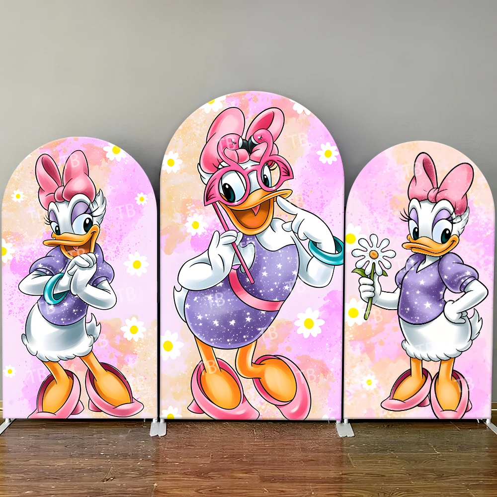 

Daisy Duck Arch Backdrop Cover Pink Starry Dress Daisy Elements, Cute Photo Booth Props for Birthday Parties & Home Decoration