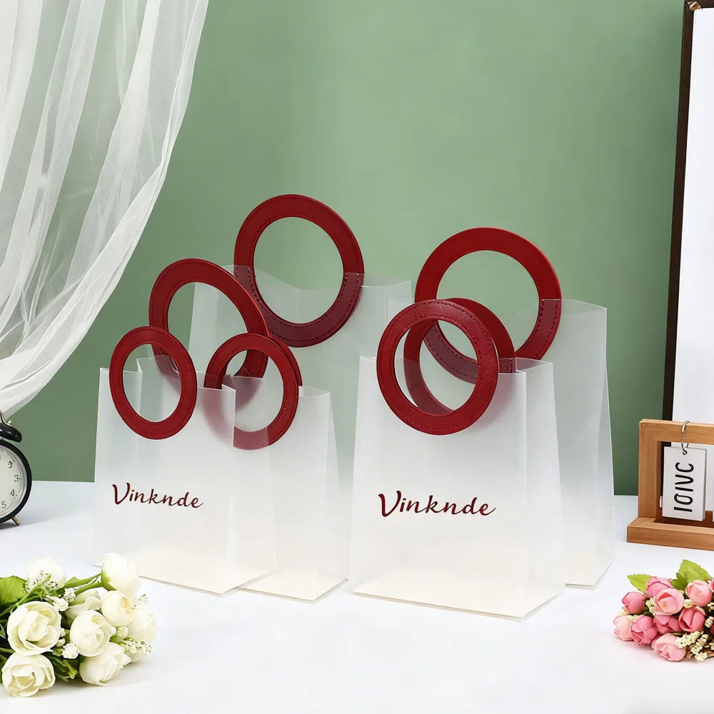 

100Pack Boutique Gift Bags with Round PU Handles Perfect For Weddings Baby or Bridal Shower Jewelry Candy Perfume Soap Wrapping