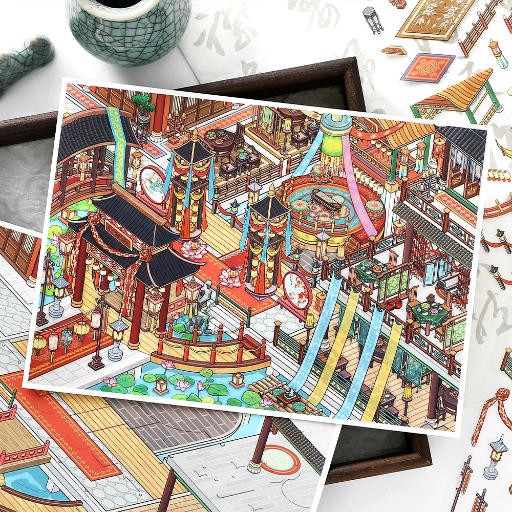 Kawaii Guangming piek 3D Sang Yuan Wa ze landschap sticker DIY Pocket Cabin scène festival cadeau ﻿