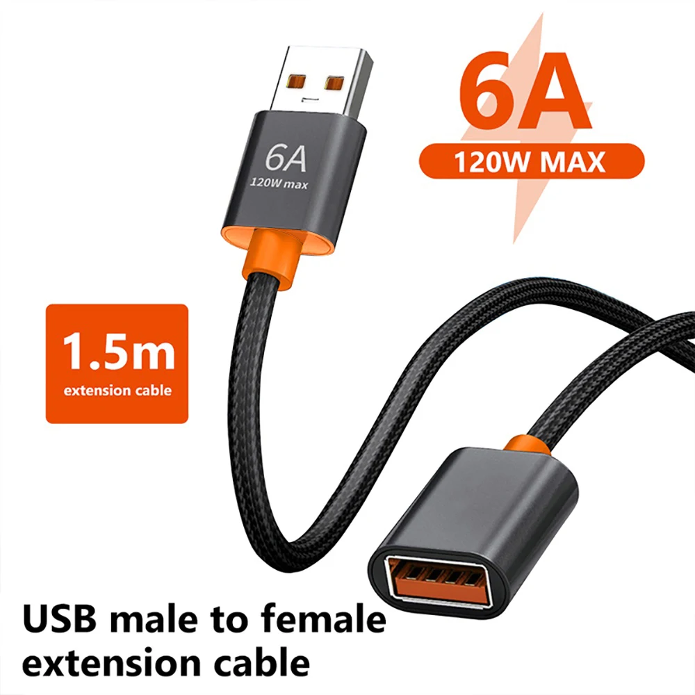 Cabo de Extensão USB 3.0 de 120W 6A, USB A Macho para Fêmea, para PC, Laptop, TV, Câmera, Carregador de Celular, Cabo de Dados de Alta Velocidade