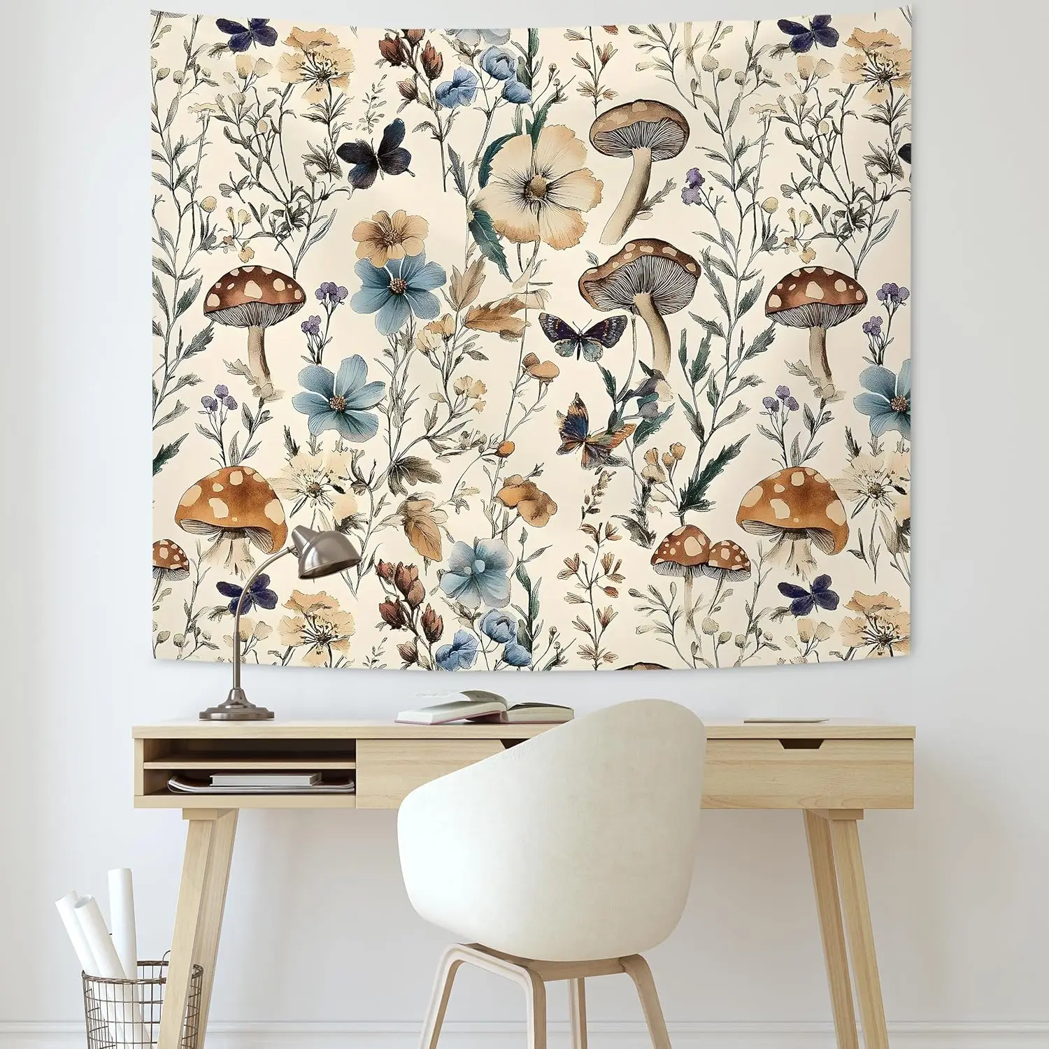 Floral Mushroom Tapestry, Vintage Floral Mushroom Flower Tapestry Wall Hanging Art Aesthetic Decor for Girls Bedroom Living Room