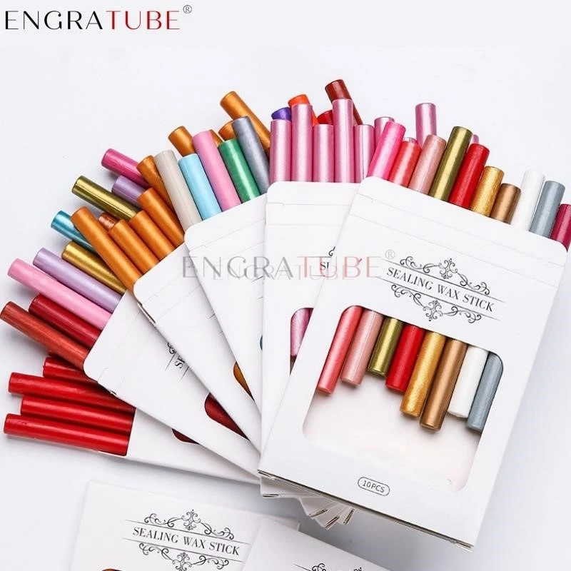 10pcs/Boxed Seal Wax Sticks Kit Melting Glue Gun Sealing Wax Stick Set For DIY Wedding Party Invitation Gift Decoration 13.9X1cm