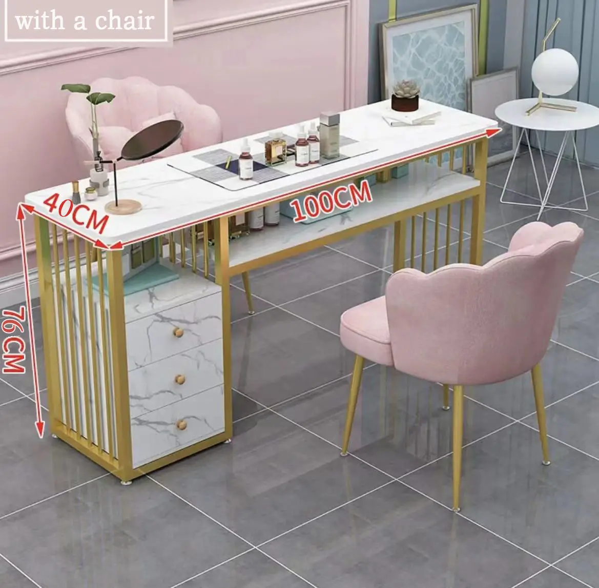 Nice Nails Bar Station Salon Furniture Wood Nail Tables Nail Desk Manicure Table with Chair Modern Customized