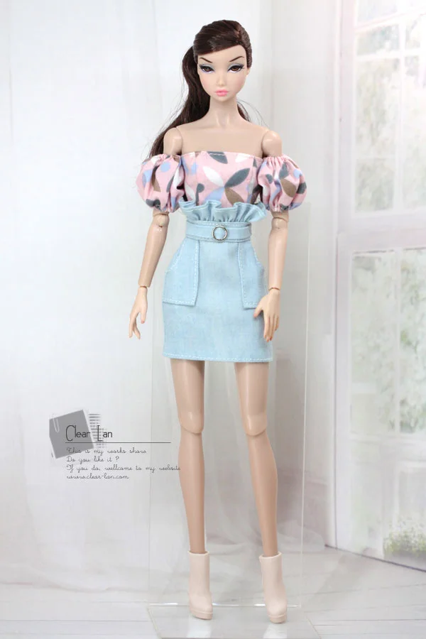 [Customized] 1/6 Scale Female Off-shoulder Puff Sleeve T-shirt Girly Loose Sling Blouse for Momoko OB FR Nippon PoppyParker Doll