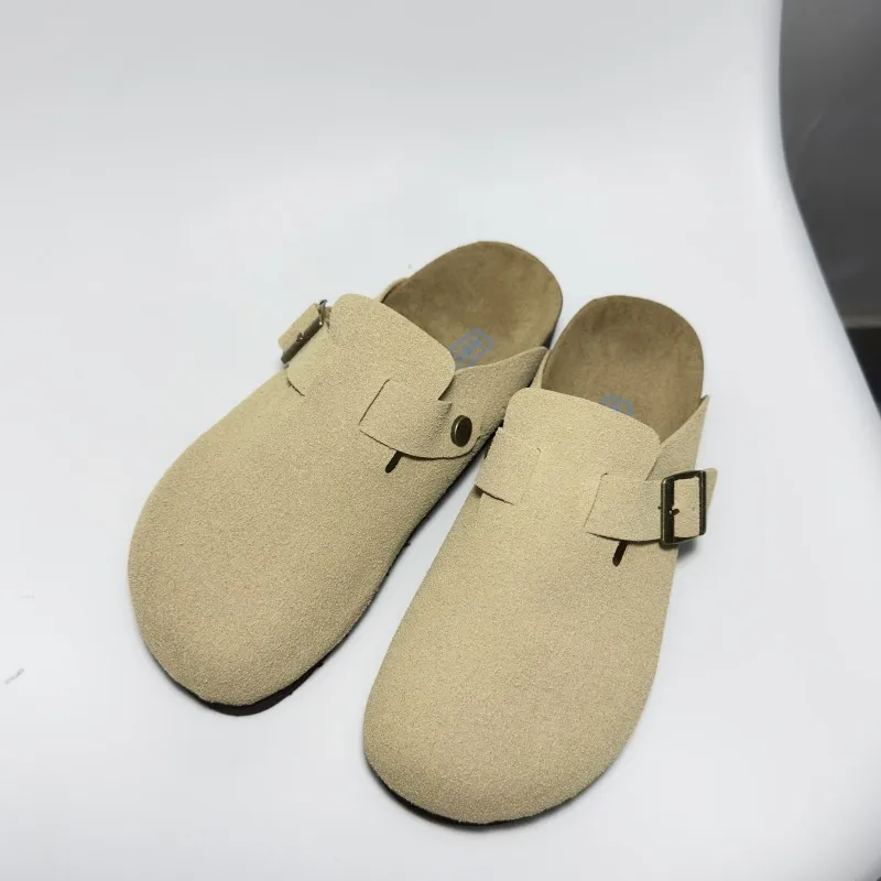 2023 Thick Sole Women's Slippers Girl Spring Retro Slippers Leather Round Toe Sandals Outdoor Casual Half Slippers Zapatos Mujer