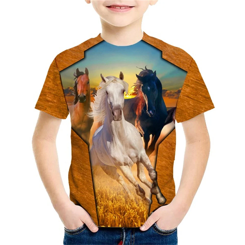 2025 Animal Fashion Boys Clothing Horse Baby T-Shirts 3d Print Cool Casual Daily Boy Clothes Top Casual Short Sleeve Tees