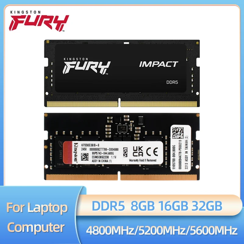 Kingston Laptop Ram DDR5 8GB 16GB 32GB 4800MHz 5200MHz 5600MHz SODIMM PC5-34800 PC5-41600 1.1V 262Pin Notebook Memory