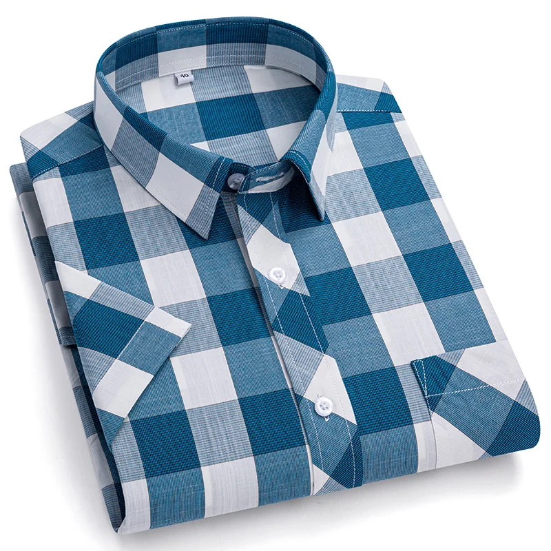 8XL Thin Men's Shirts Big and Tal Classic Plaid Shirt Men's 100 Cotton Short sleeve Shirt for Men Shirt Short sleeve Plus Size