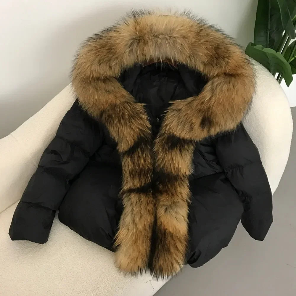 White Duck Down Jacket New Fashion Real Fox Fur Coat Oversize Fox Fur Collar Jacket Winter Women Big Fur Thick Warm Outerwear