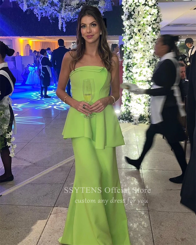 Elegant Light Green Mermaid Evening Dresses Strapless Saudi Arabia Long Prom Party Dress Women Floor Formal Wedding Guest Gowns