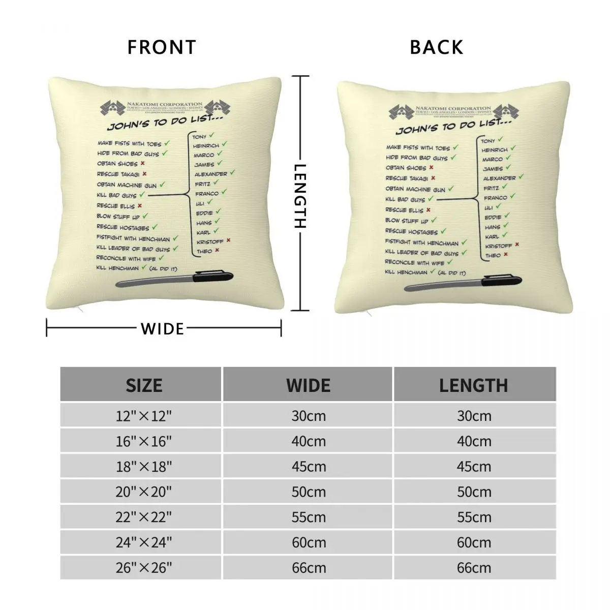 Die Hard John Mcclane To Do List Square Pillowcase Polyester Linen Velvet Creative Decor Throw Pillow Case Room Cushion Cover