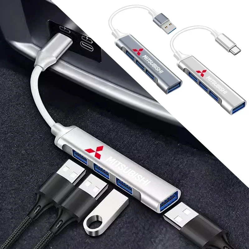 4Port USB 3.0 Hub USB Hub High Speed type c Splitter For Mitsubishi Logo ASX Outlander Lancer Pajero Eclipse Galant Mirage