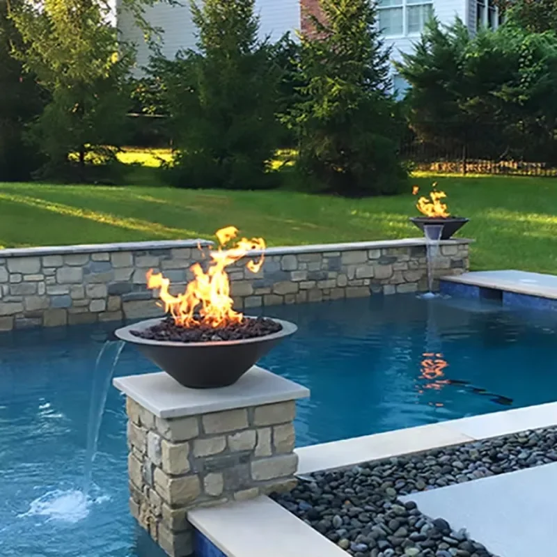 Outdoor decoration pool gas fire pit outdoor custom corten steel fire pit water fountain