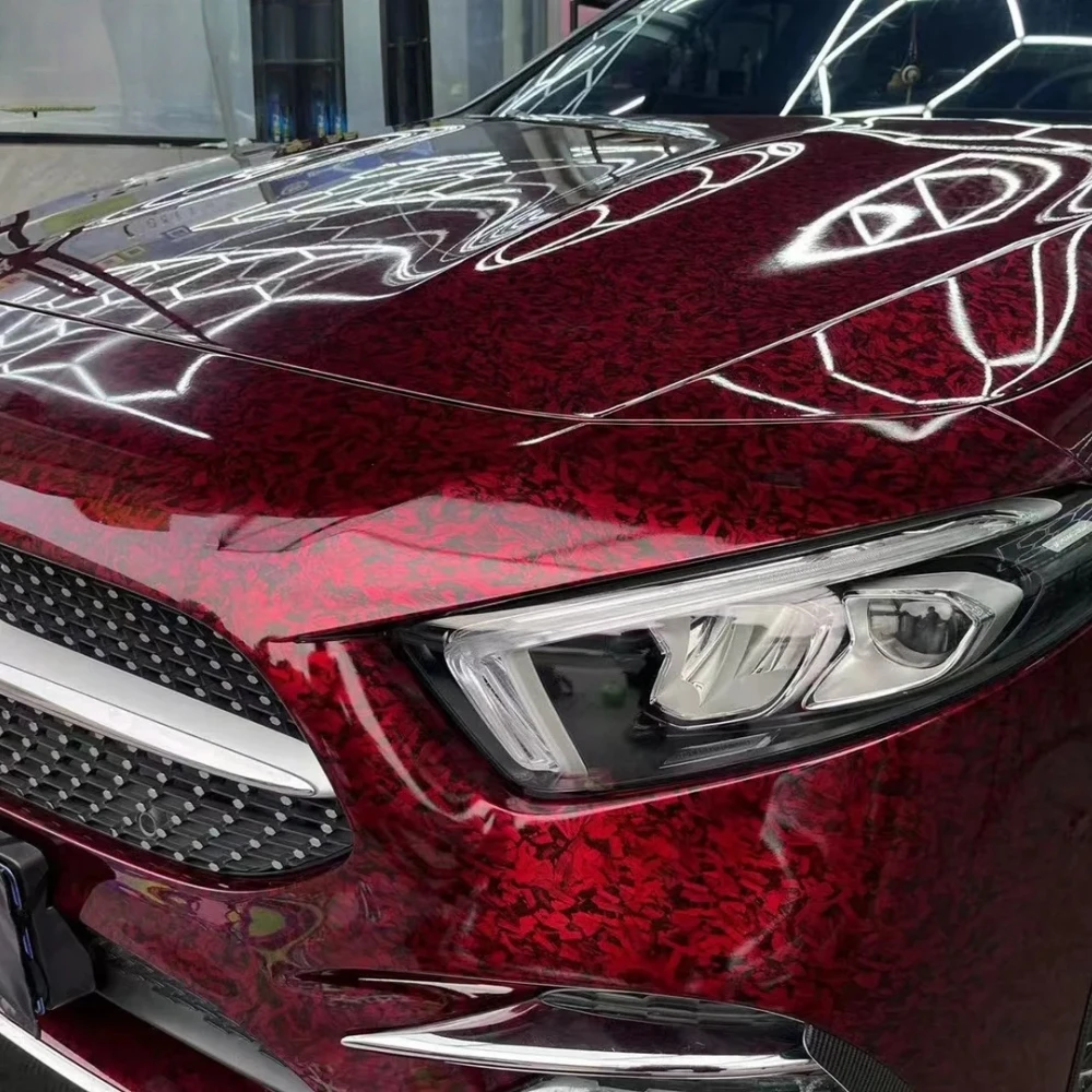 1,52x18 м кованое углеродное волокно, виниловая пленка для изменения цвета автомобиля, самоклеящаяся ПЭТ-материал, защита тела, без пузырьков, красная краска