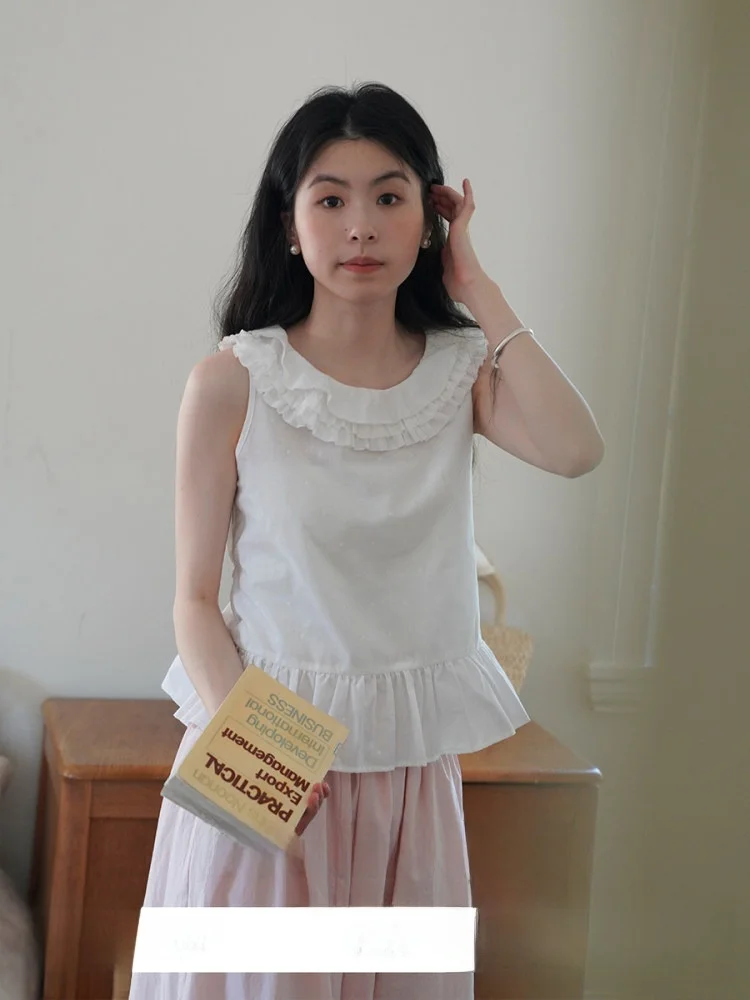 

Женская блузка из чистого хлопка с цветочным воротником и пэчворком, шесть видов расцветок, с текстурой в горошек, кружевной отделкой, для повседневной носки, приталенного кроя