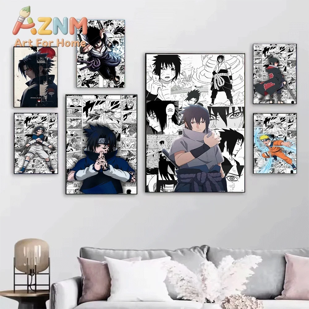 Anime Naruto Canvas Wall Art Kakashi Hatake Sixth Hokage White Cloak Manga Panel Collage Poster Unframed Canvas Painting Bedro