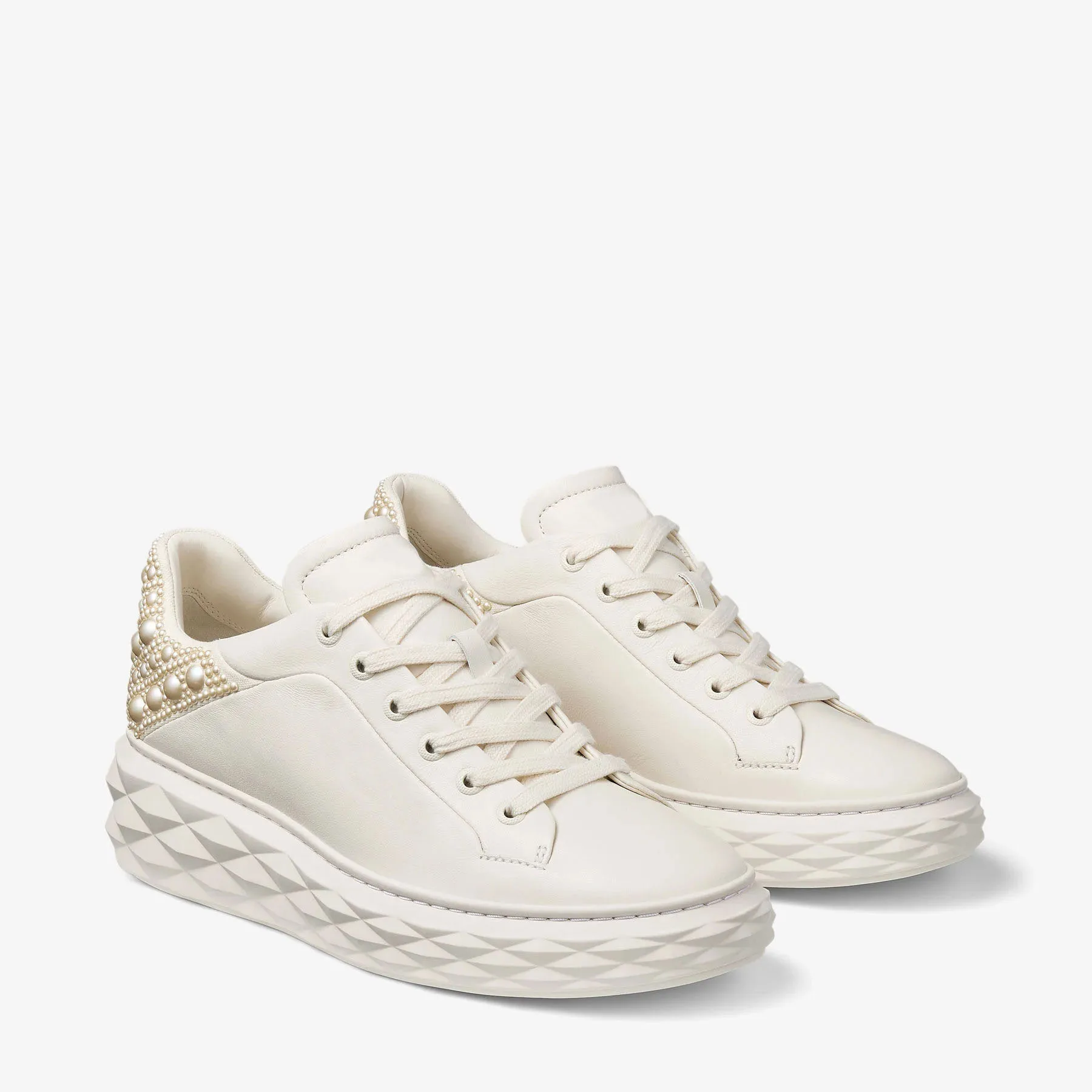 Women's Diamond Maxi Latte Nappa Leather Pearl Trainers