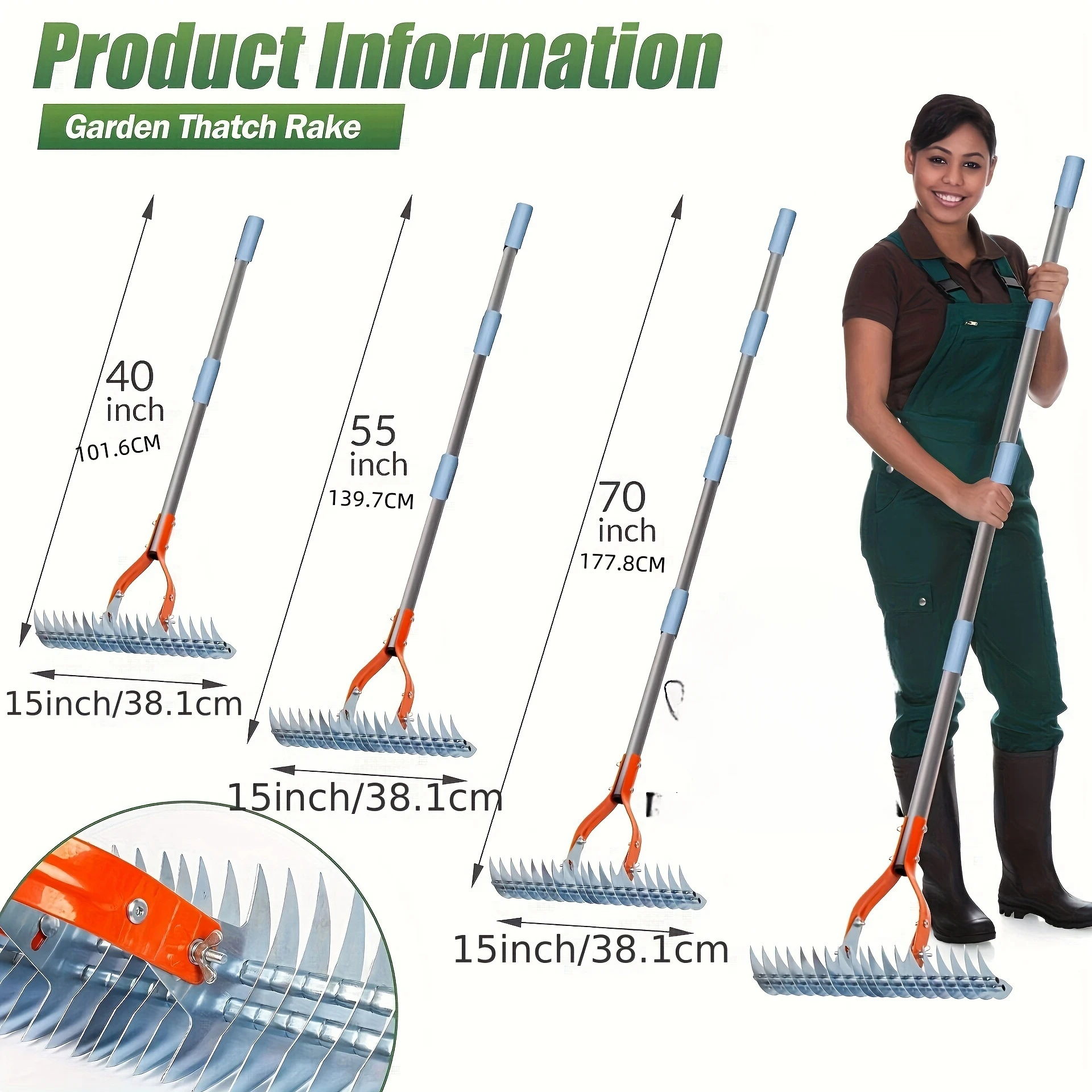 Lawn Thatching Rake Robust Dethatcher Rake Versatile Grass Grooming Rake for Cleaning Dead Grass, Yard Garden Durable Soil Rake