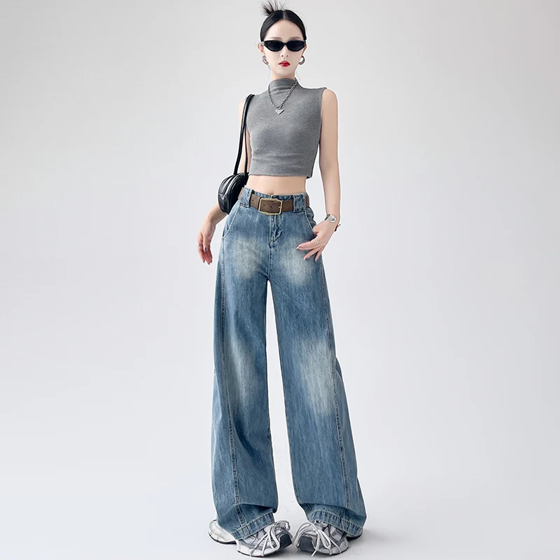 

Vintage Americian Style Women Low Rise Jeans Wide Leg Pants Loose Streetwear Baggy Pants Women's Clothing Dragging Pants