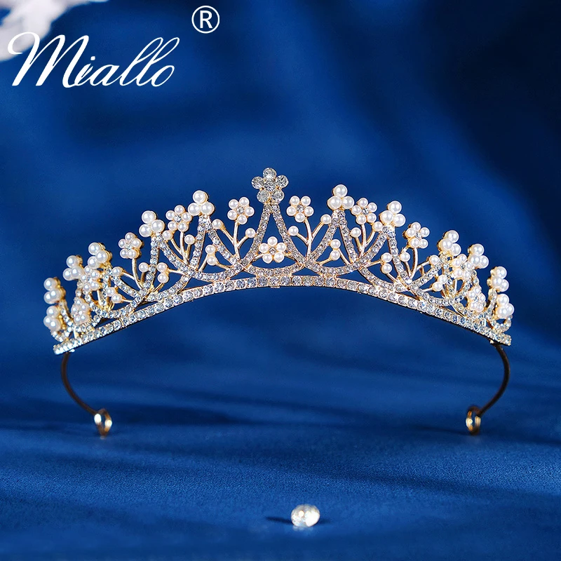 Wedding Crown Bridal Pearl Tiaras and Crowns for Women Hair Accessories Rhinestone Hair Jewelry Party Bride Headpiece Gift