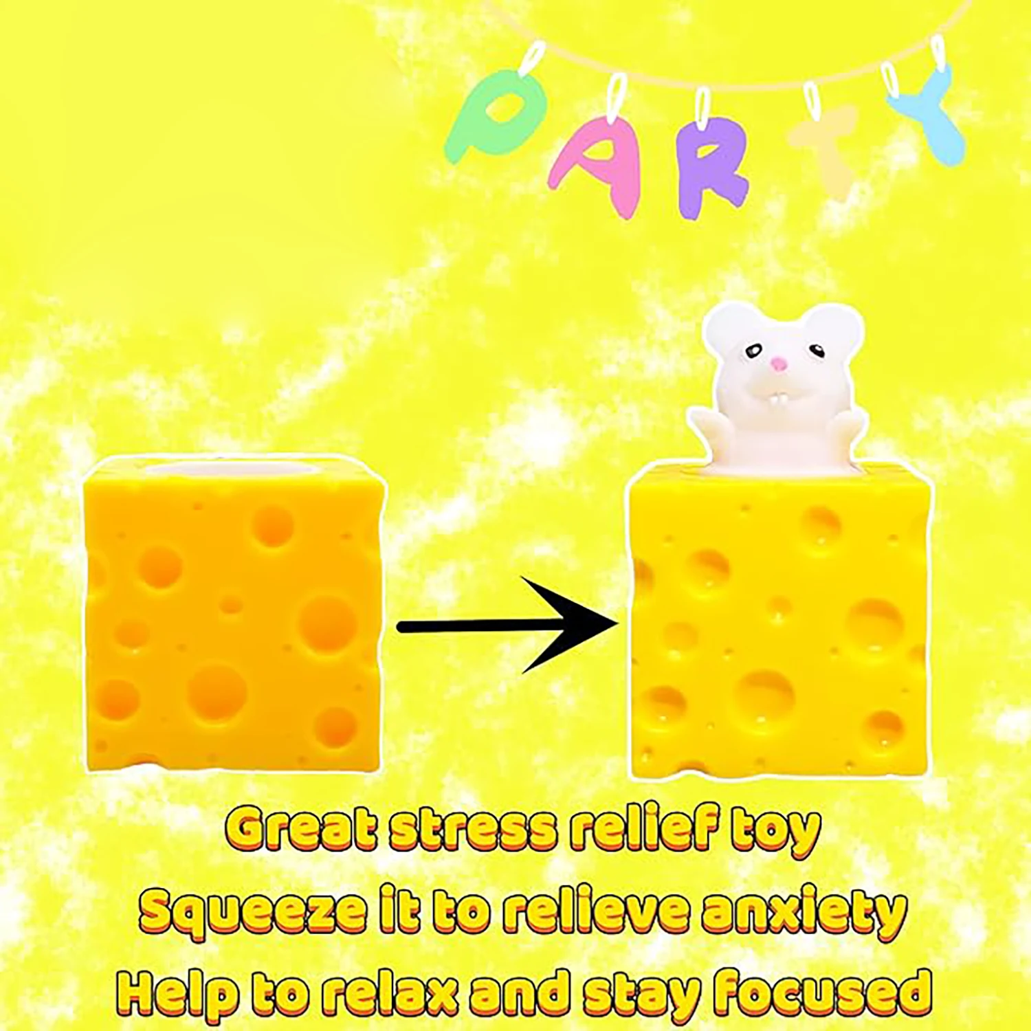 Relieve stress, squeeze cheese, mouse cup, squeeze music, parody squirrel cup, relieve stress, release ball, prank toy