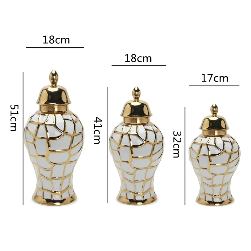جرة عامة من السيراميك، جرة زنجبيل مصنوعة يدويًا، شبكة ذهبية من البورسلين، جرة تخزين الحلوى، مزهرية فنية للديكور المنزلي
