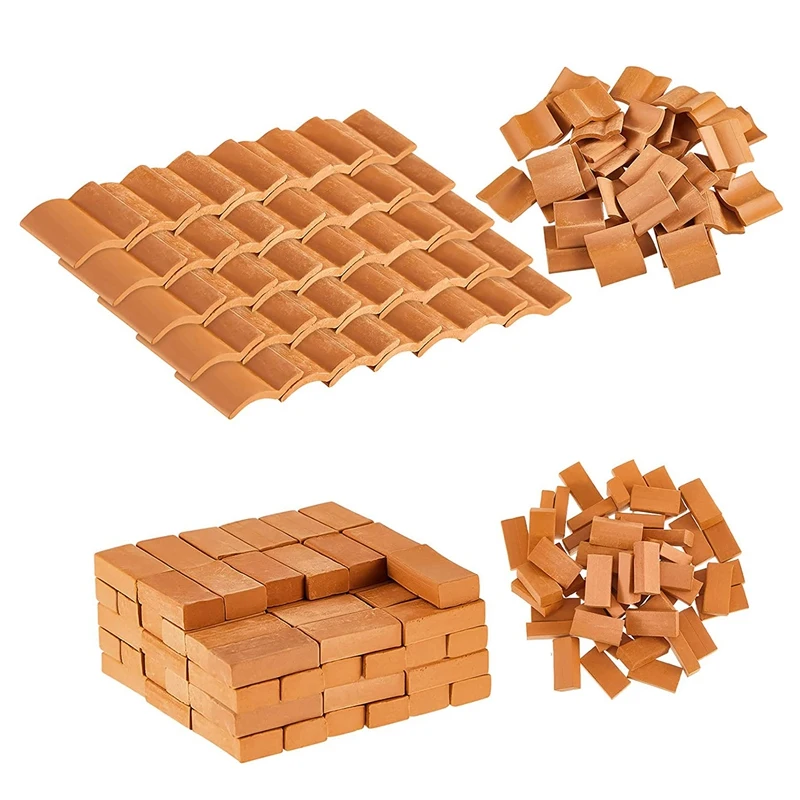 200Pcs Mini Bricks&Roof Tiles Model Building Set Fake Red Bricks Landscaping Bricks Dollhouse DIY Garden Accessories