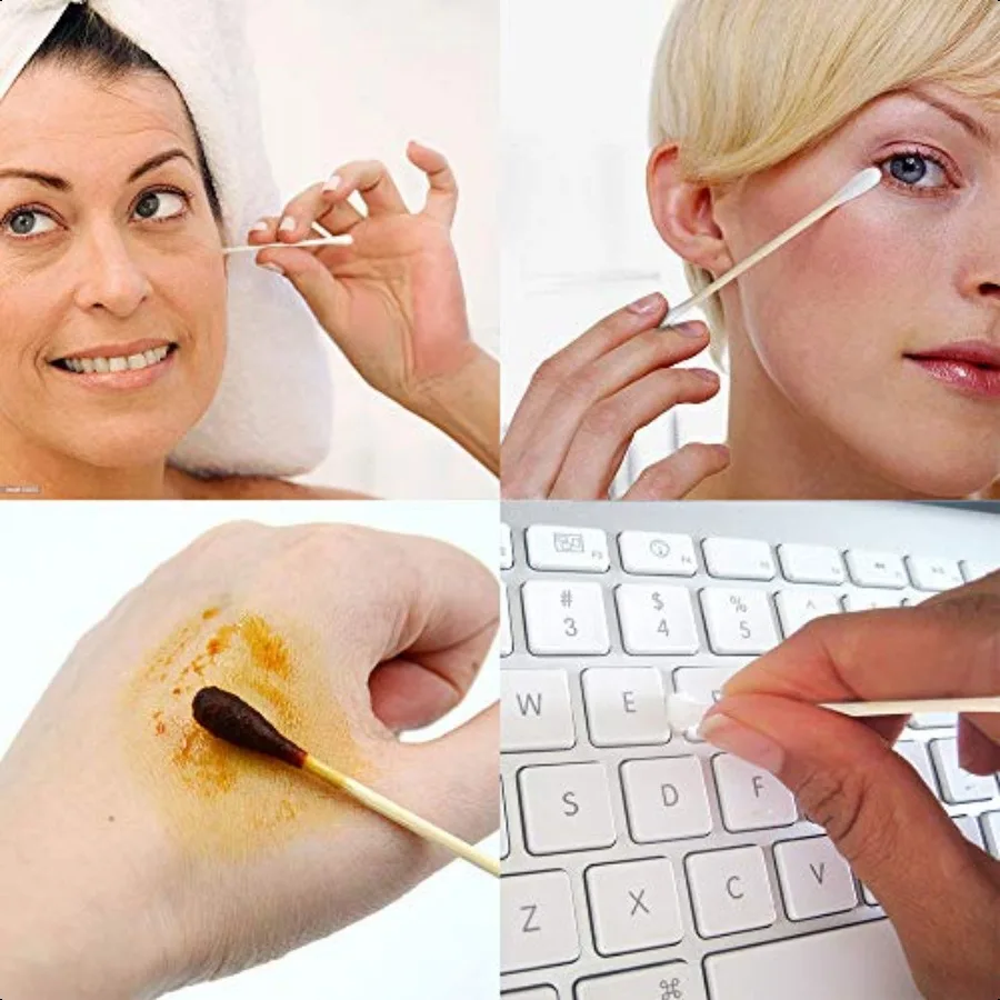 ไม้พันหูแบบฝ้ายผสมไม้ไผ่ 1000 ชิ้น หัวพันหูสองชั้น ไม้พันหูจากไม้ไผ่ ออร์แกนิค ปลอดภัย สำหรับทำความสะอาดหู ผิวหนัง เครื่องประดับ งานศิลปะ และทำความสะอาดสัตว์เลี้ยง