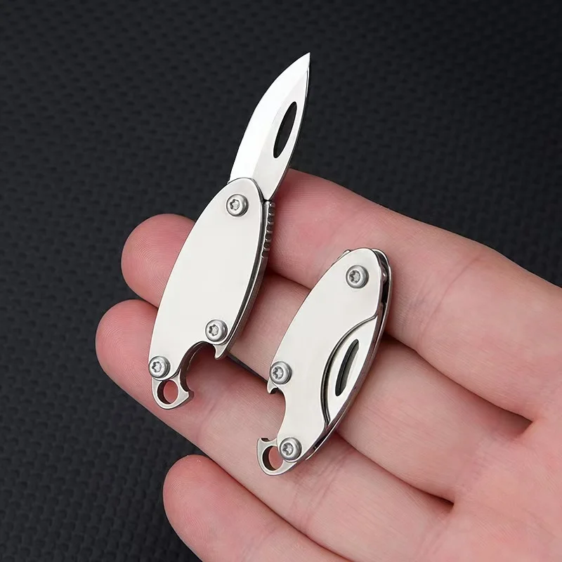 Stainless steel mini folding knife with bottle opener, portable keychain, pendant, disassembly, express delivery, sharp knife