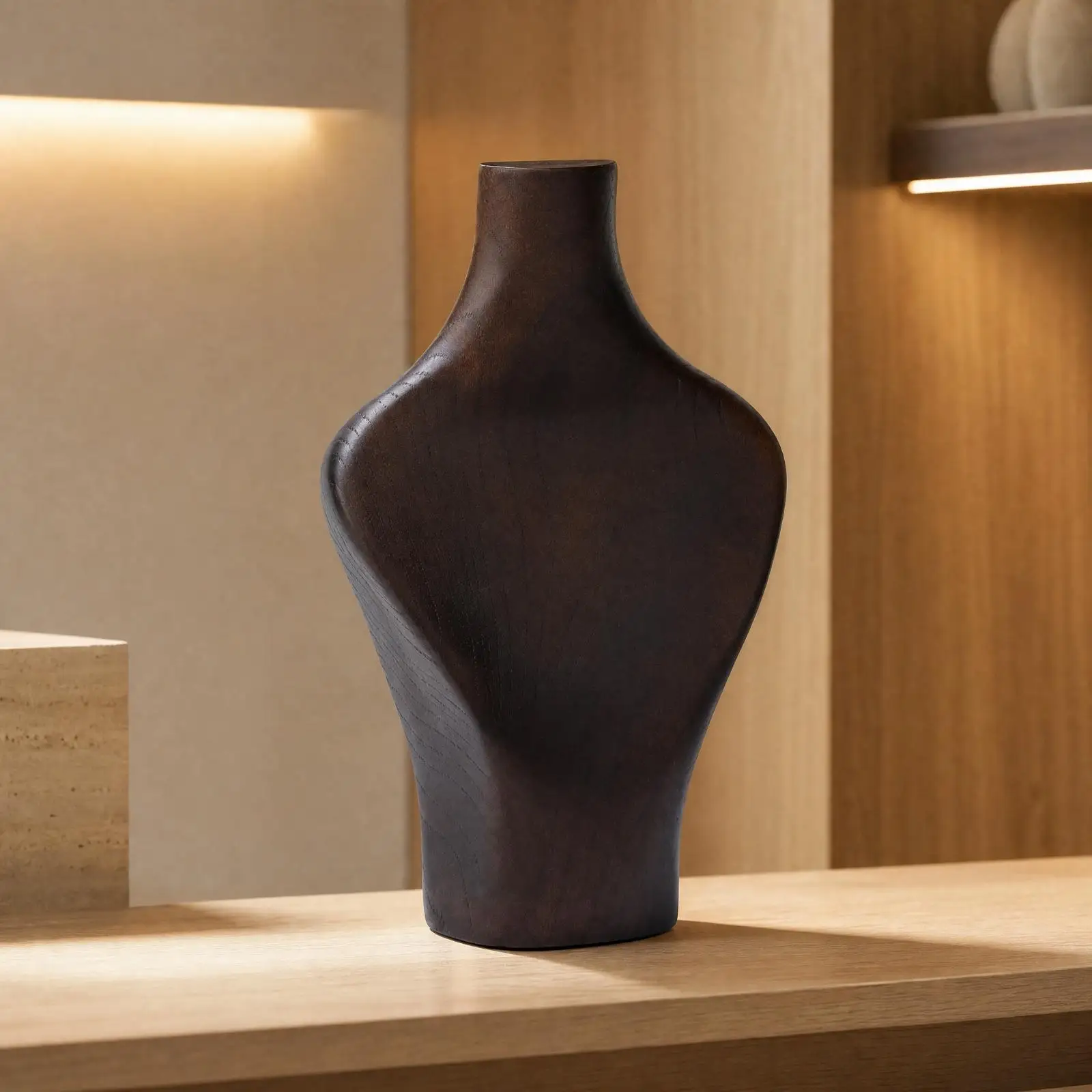 Necklace Display Bust with Wooden Base Walnut Finish Wooden Necklace Display Bust Sculptural for Retail Displays, Dressing
