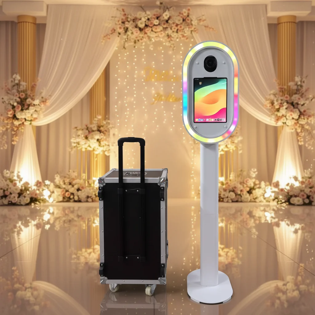 

Hot-selling portable selfie iPad photo booth with wedding ring light, suitable for advertising and wedding event equipment