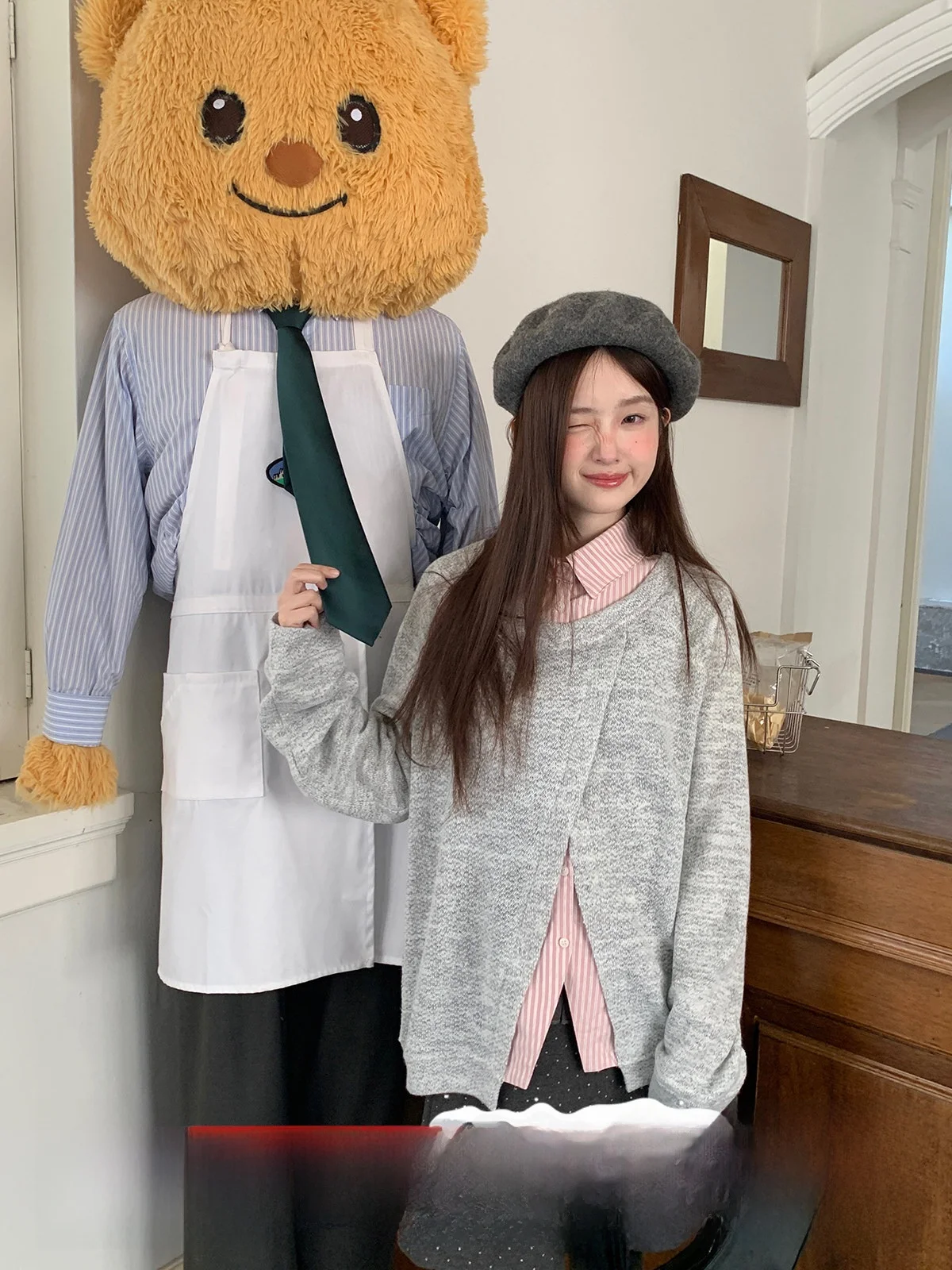 

Chesday Korean Sle ey Pink College Wind Women's T-irt Soft Splice Design Spring Youthful Feeling Long Sve round Ne