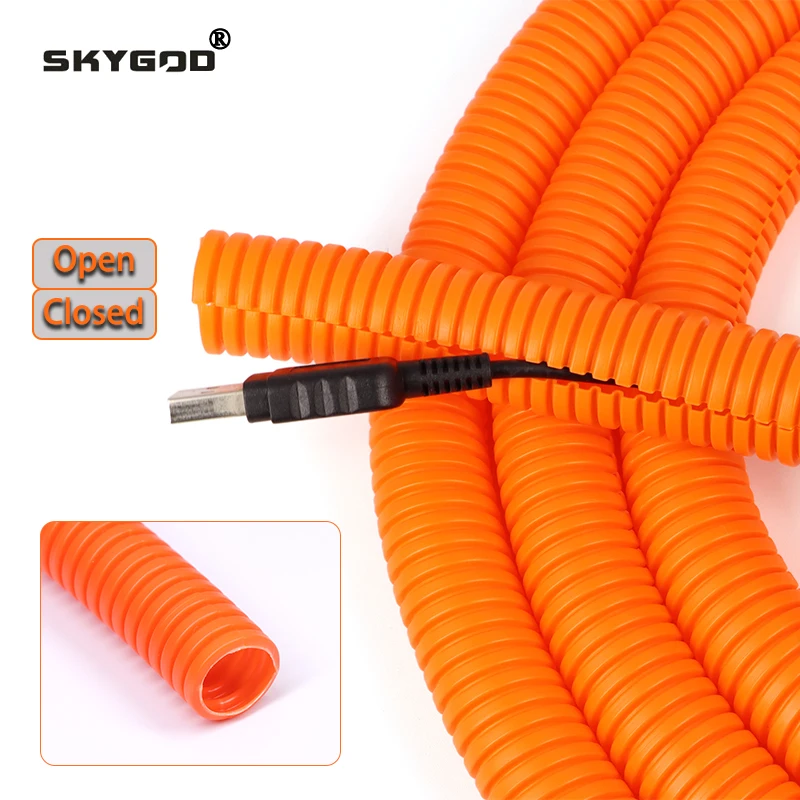 3~10m PP Insulated Corrugated Tube Orange AD 11.6/13/15.8/18.5/21.2~34.5mm for Wire Cable Harness Threading Protection Sleeving