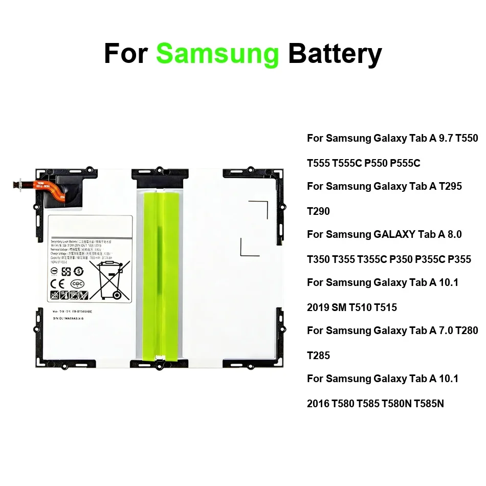 

4000-7800mAh Tablet Battery For Samsung Galaxy Tab a T290 T295 7.0 8.0 9.7 10.1 2019 2016 EB-BT550ABE EB-BT585ABE EB-BT280ABE