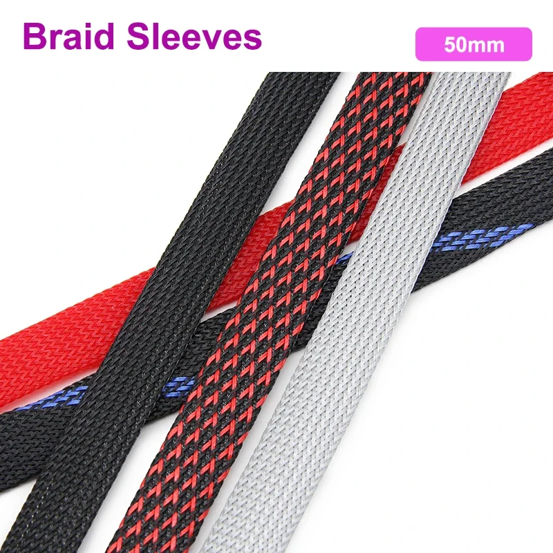 

1~20M 50mm PET Expandable Cable Sleeve Tight Braided High Density Hardness Line Protector Wire Wrap Gland Sheath Braid For Wires