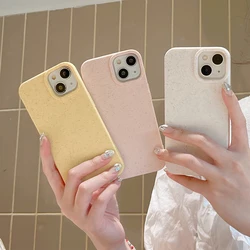 Eco Bio Wheat Straw Soft Silicone Phone Case For iPhone 16 15 14 13 12 11 Pro Max XR XS MAX 7 8 PLUS Soft Silicone Bumper Cover